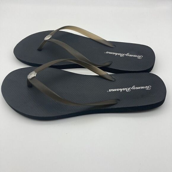 Tommy Bahama Women’s Black Sandals with Silver Sea  Shell Size 11 - Picture 3 of 7